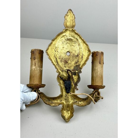 Antique Bronze Art Nouveau Double Arm Wall Sconce Light Fixture Victorian Gothic - Picture 6 of 8